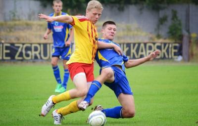 Mateusz Jagiełło (z prawej) jest zawodnikiem Zagłębia Lublin. Ostatnią rundę spędził na wypożyczeniu do Bałtyku Koszalin (fot. zaglebie.com)