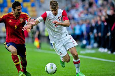 Adrian Liberacki w barwach kadry Polski do lat 19 w meczu przeciwko Hiszpanii (fot. Monika Goldszmidt-Czarniak / trojmiasto.pl)