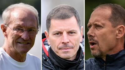 Franciszek Smuda (z lewej), Maciej Musiał (w środku) i Dariusz Marzec (z prawej) - wszyscy byli trenerami Wieczystej Kraków (fot. kswieczysta.com)