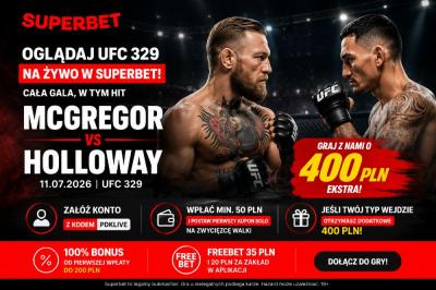 Transmisja meczu UFC 329 na żywo w Superbet. McGregor - Holloway, 11.07.2026