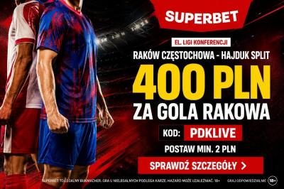 Jeden gol Rakowa i 400 PLN bonusu. Promocja Superbet na mecz z Hajdukiem