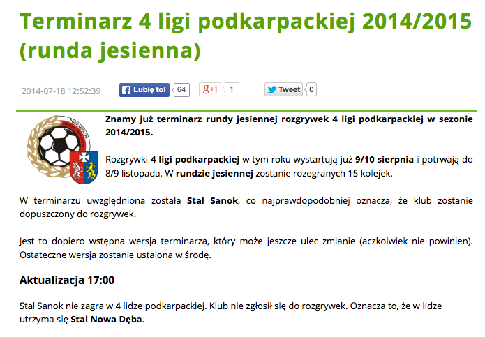 Terminarz 4 ligi podkarpackiej