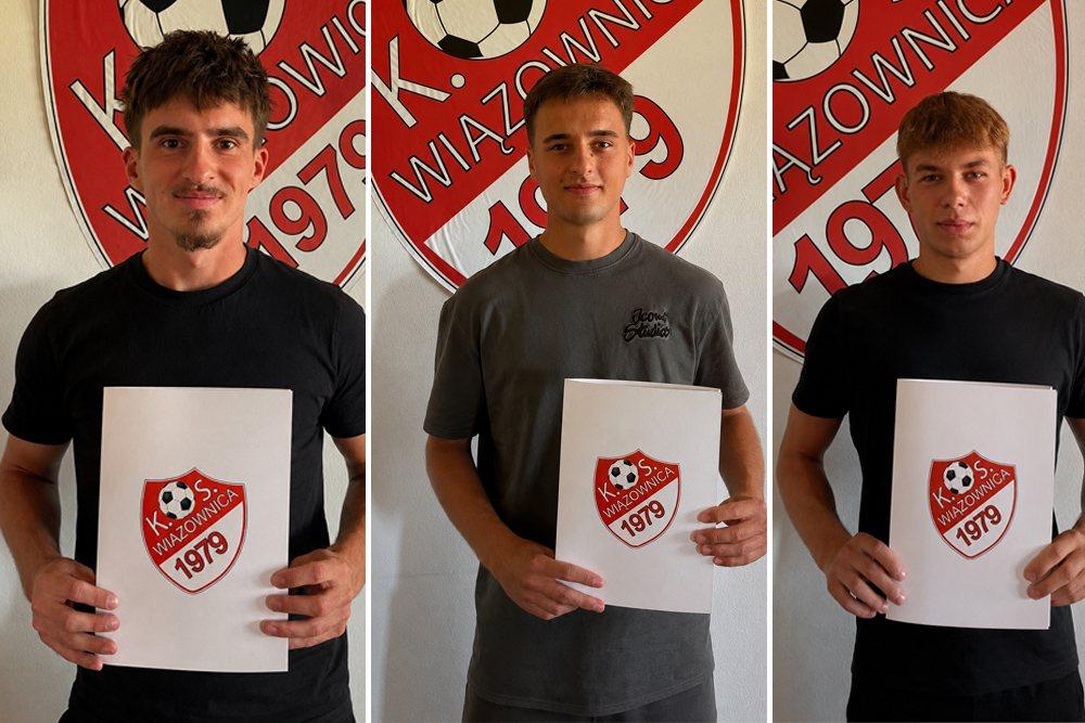 Nowi piłkarze KS-u Wiązownica. Od lewej: Jakub Kida, Eryk Sęk oraz Dawid Budniak (fot. KS Wiązownica)