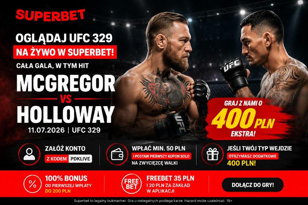 Transmisja meczu UFC 329 na żywo w Superbet. McGregor - Holloway, 11.07.2026